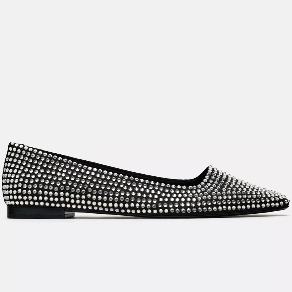 Zara Rhinestone Pointed Toe Flats | Crystal Evening Shoes